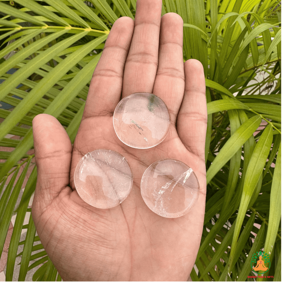 Clear Quartz Palmstone Set of 3 | Natural Clear Quartz Crystal Stones | Polished Round Palm Stones | Meditation Crystals for Healing and Chakra Balance