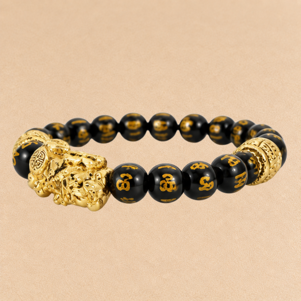 Pixiu Black Obsidian Bracelet | Black Bead Prosperity Bracelet | Gold Pixiu Charm | Feng Shui Inspired Jewelry | Good Fortune Gift | Crystal Bracelet
