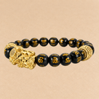 Pixiu Black Obsidian Bracelet | Black Bead Prosperity Bracelet | Gold Pixiu Charm | Feng Shui Inspired Jewelry | Good Fortune Gift | Crystal Bracelet