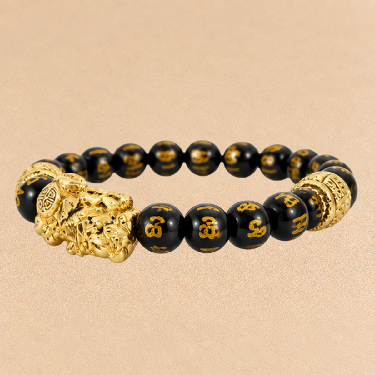 Pixiu Black Obsidian Bracelet | Black Bead Prosperity Bracelet | Gold Pixiu Charm | Feng Shui Inspired Jewelry | Good Fortune Gift | Crystal Bracelet