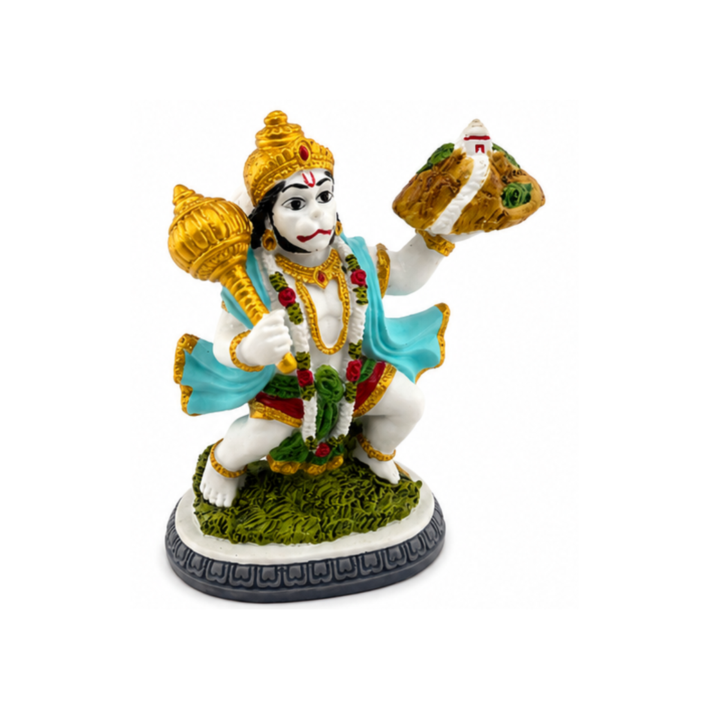 Small Hanuman Idol | Lord Hanuman with Gada & Mountain | Hanuman Holding Sanjeevani Mountain Murti