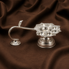 Silver Panchamukhi Diya | Silver 5-wick Oil Lamp | Silver Aarti Diya | Silver Fancy Puja Diya