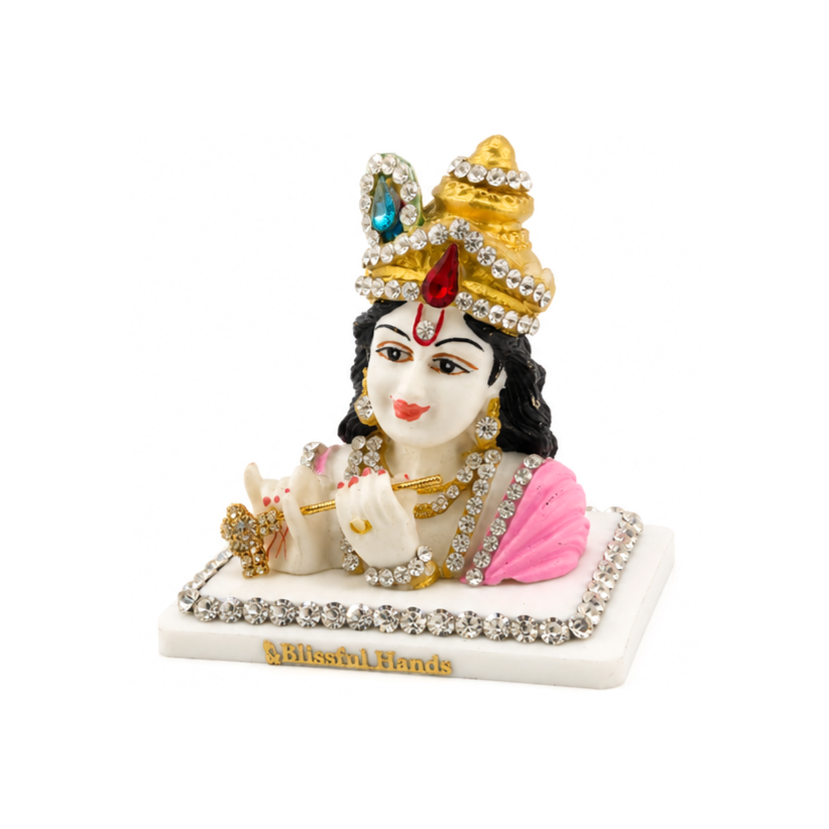Krishna Face Idol | Lord Krishna Statue for Car Dashboard | Blissful Hands Krishna Statue