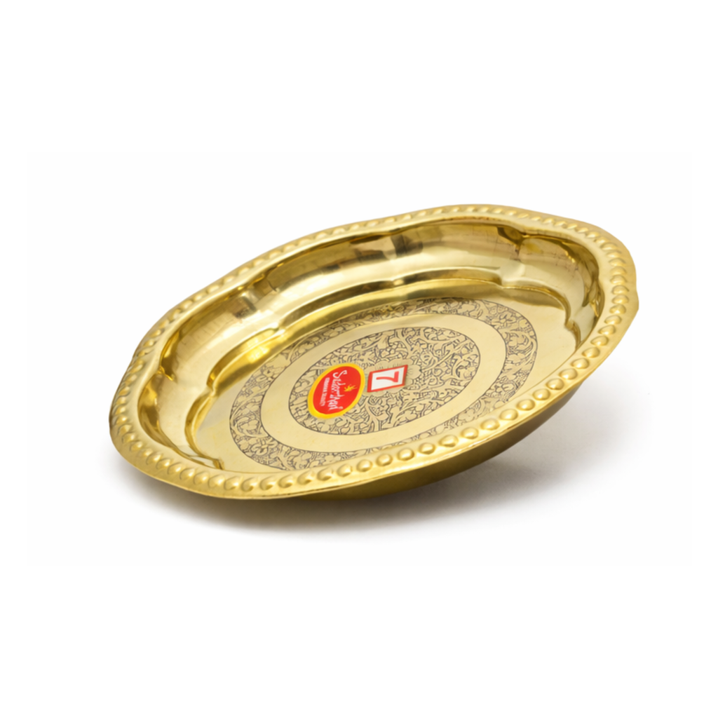 Brass Puja Plate with Flower Design - 7 inch | Decorative Brass Thali | Brass Aarti Thali