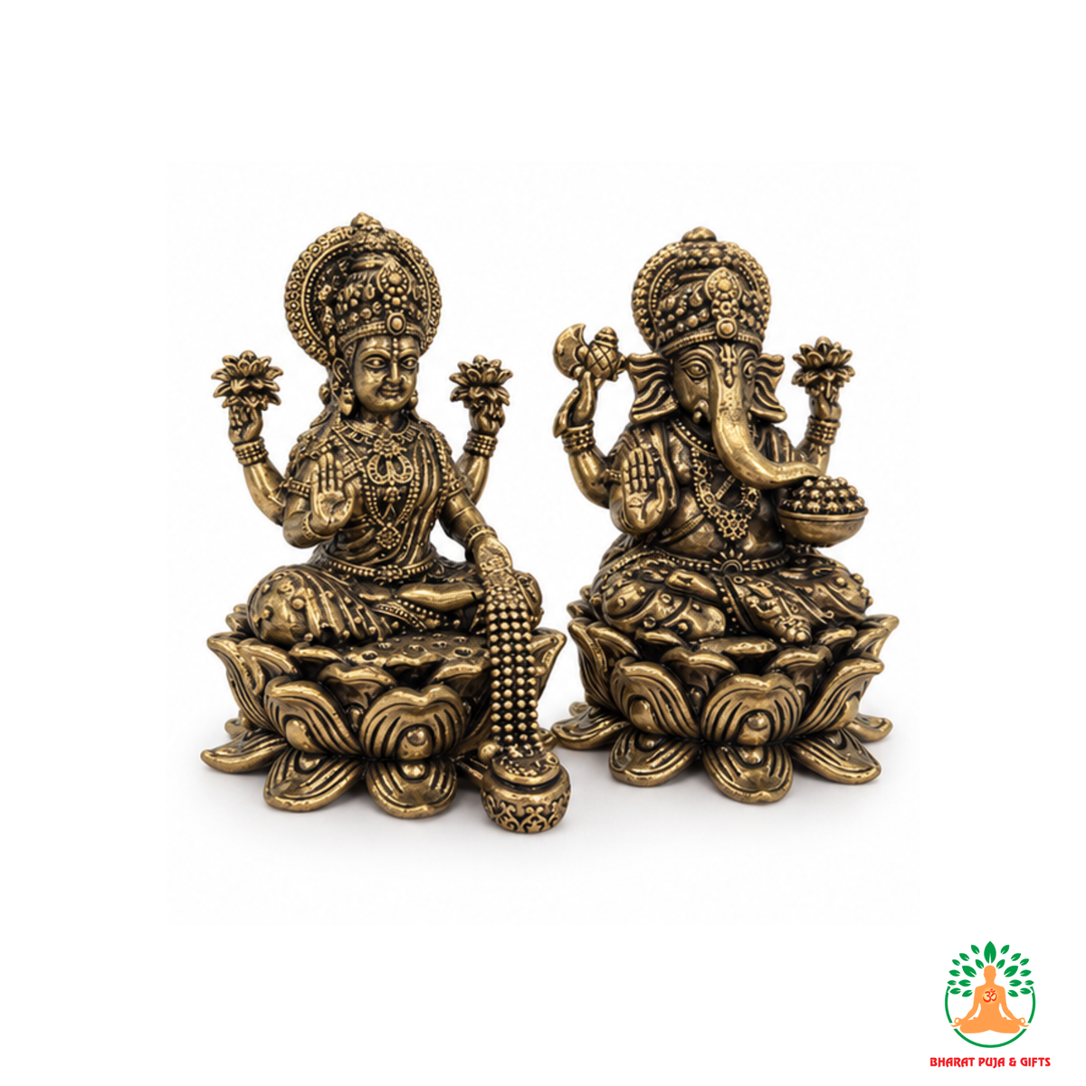 Lakshmi Ganesha Idol Set – Antique Gold Hindu Deity Statues for Puja & Home Decor