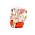 White Ganesha Idol with Orange Dhoti | Small Ganesha Murti | Ganpati Statue
