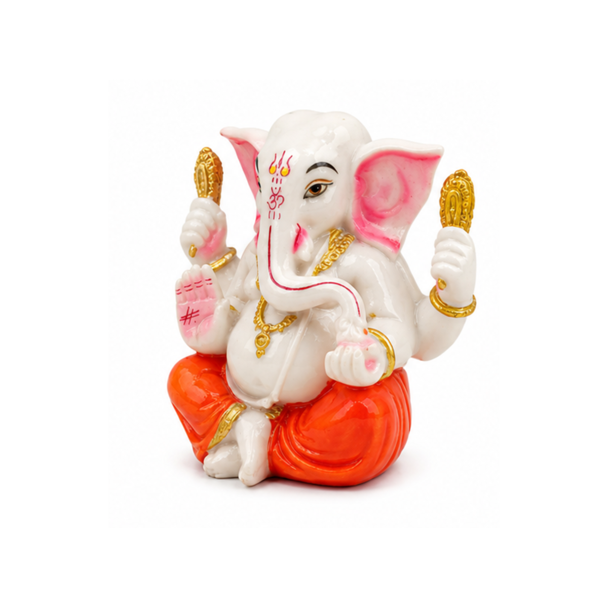 White Ganesha Idol with Orange Dhoti | Small Ganesha Murti | Ganpati Statue