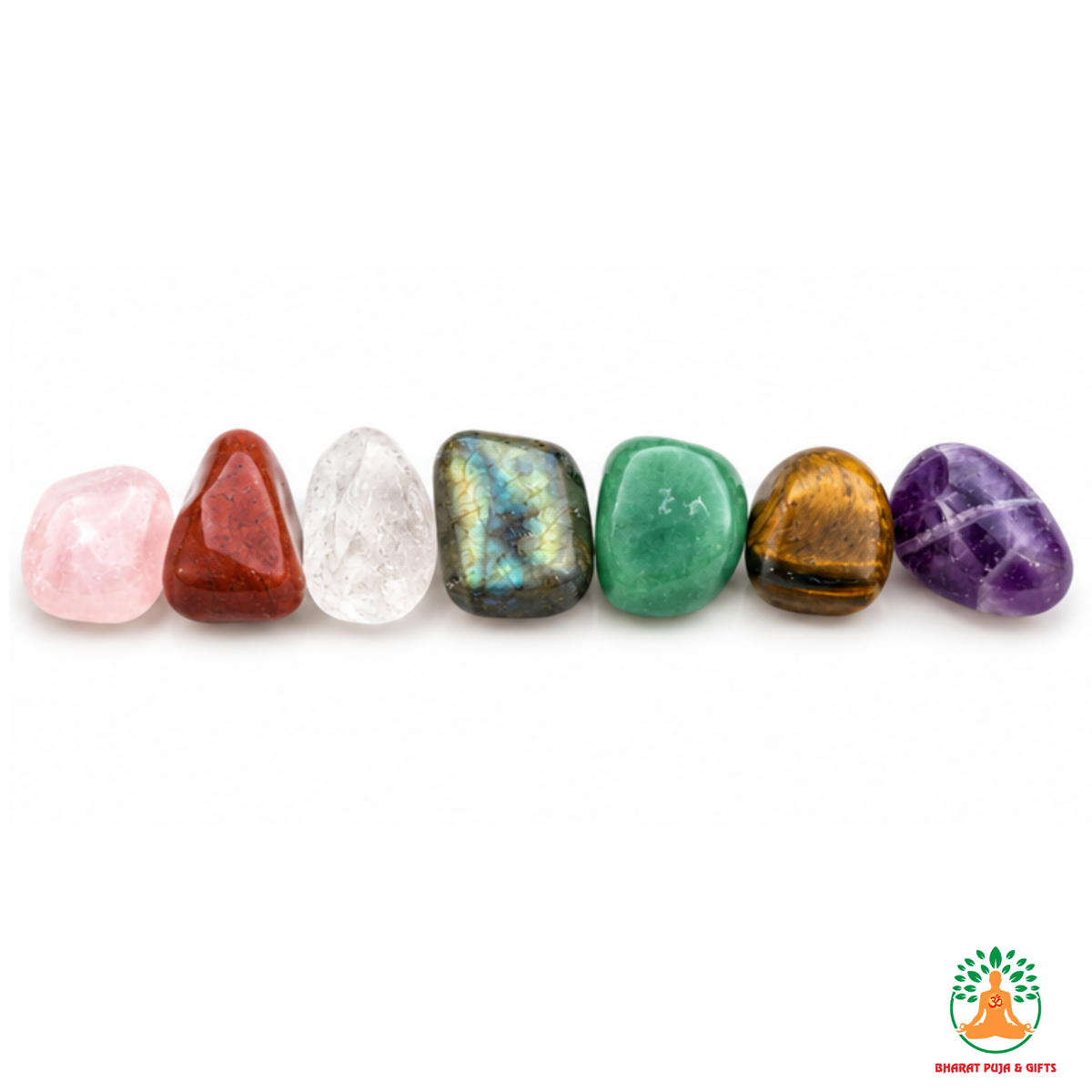 7 Chakra Tumble Stone Set | Polished Chakra Healing Crystals | Amethyst Tiger Eye Red Jasper Green Aventurine Labradorite Clear Quartz Carnelian Rose Quartz Tumbled Crystal Set