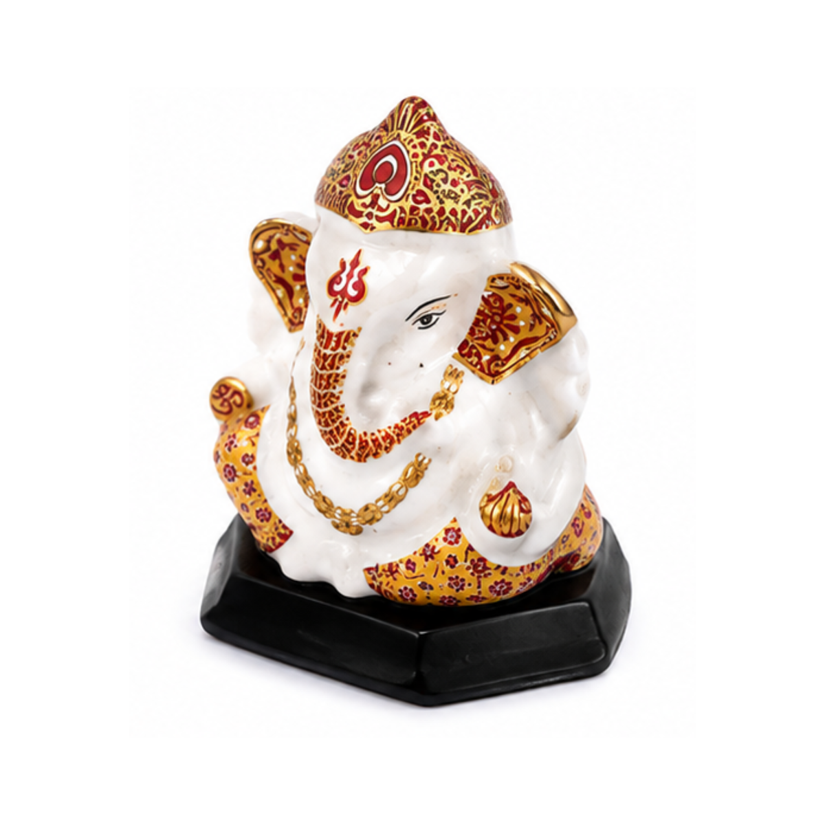 White & Gold Hand-Painted Ganesha Idol | Small Ganesha Murti for Car Dashboard | Ganesha Statue