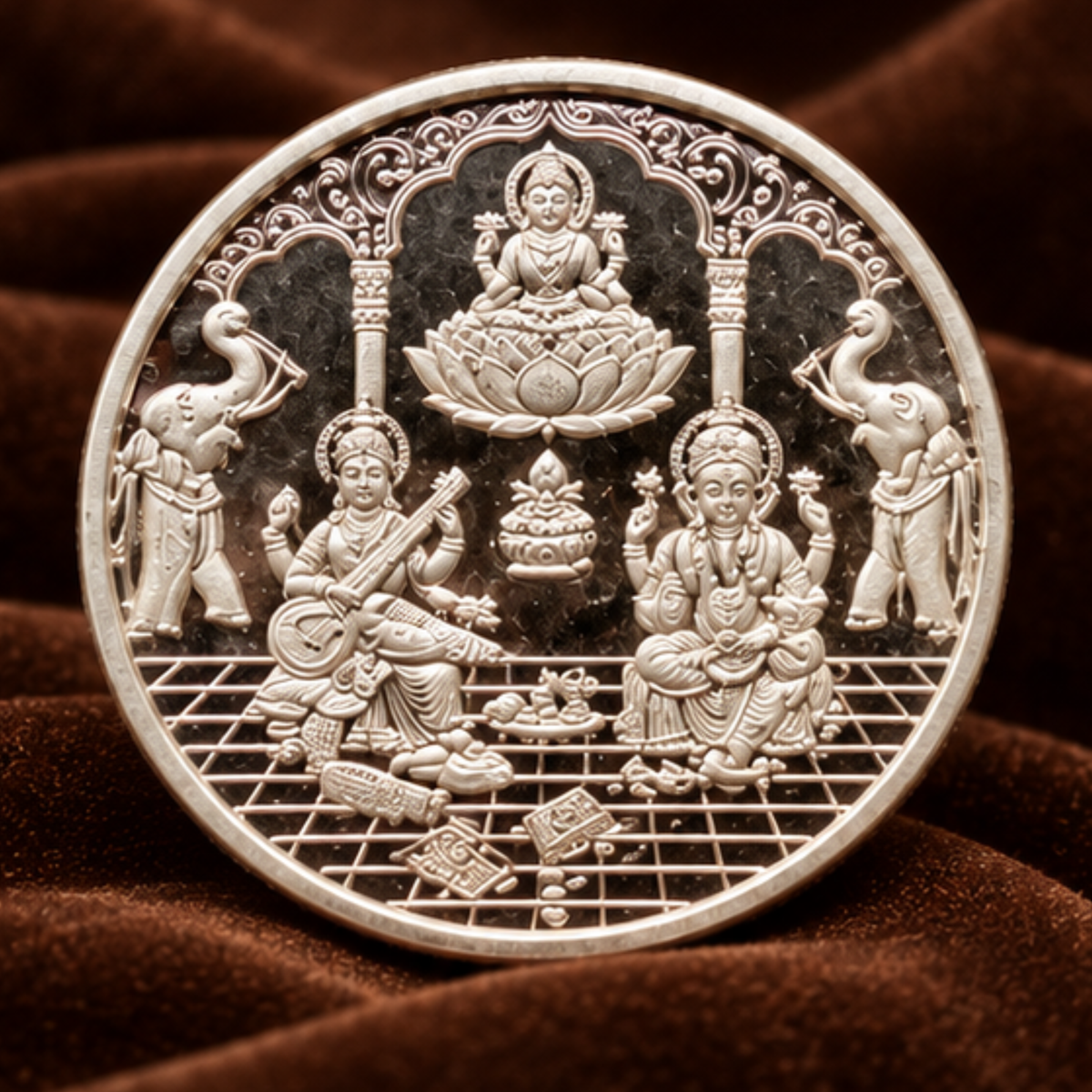Pure Silver Coins Diwali Lakshmi Ganesh Shri Yantra Engraved