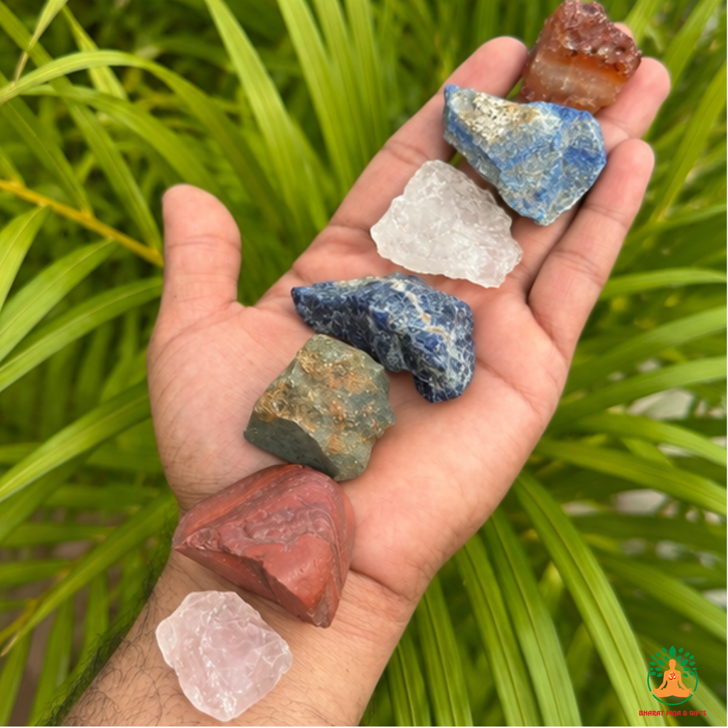 7 Chakra Raw Stone Set | 7 Chakra Natural Crystals Set| Carnelian Lapis Lazuli Sodalite Pyrite Red Jasper Rose Quartz Clear Quartz | Crystal Gift