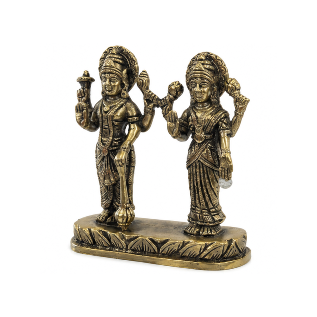 Brass Vishnu and Lakshmi Idol | Lord Visnu and Laxmi Murti | Brass Lakshmi Narayana Statue | Home Temple Laxmi Narayana