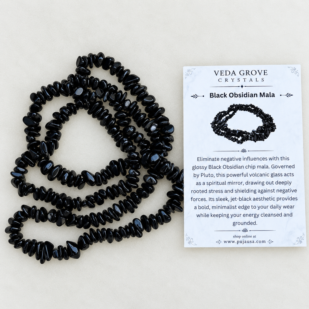 Black Obsidian Chips Crystal Necklace | Black Obsidian Beaded Necklace | Gemstone Necklace