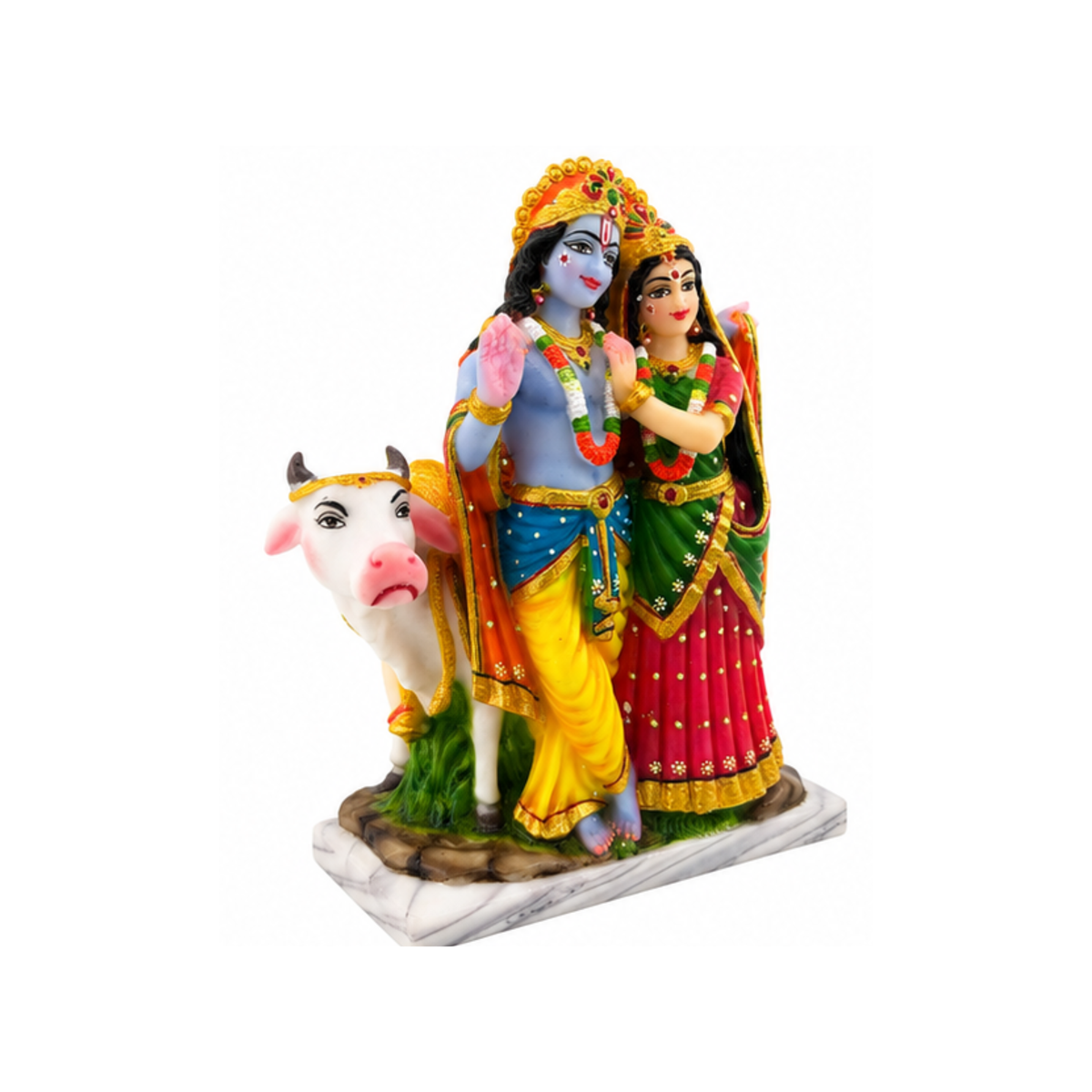 Radha Krishna with Cow Idol | Multicolor Radha and Krishna Murti | Radha Krishna Statue