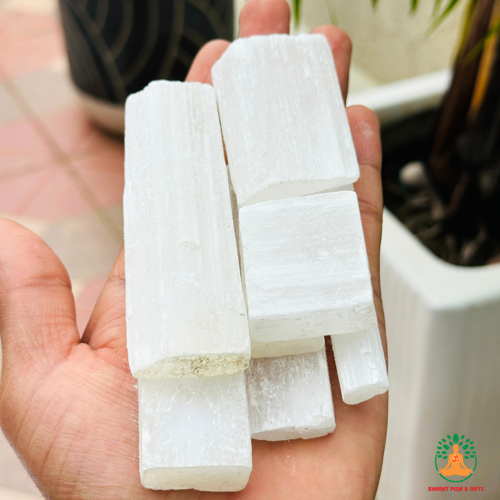 Selenite Raw Crystals – Natural Rough Unpolished Selenite Stones | White Manifestation Healing and Meditation Crystals