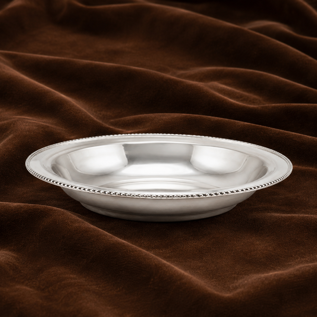 Silver Beaded Rim Plate | Medium Silver Puja & Offering Plate