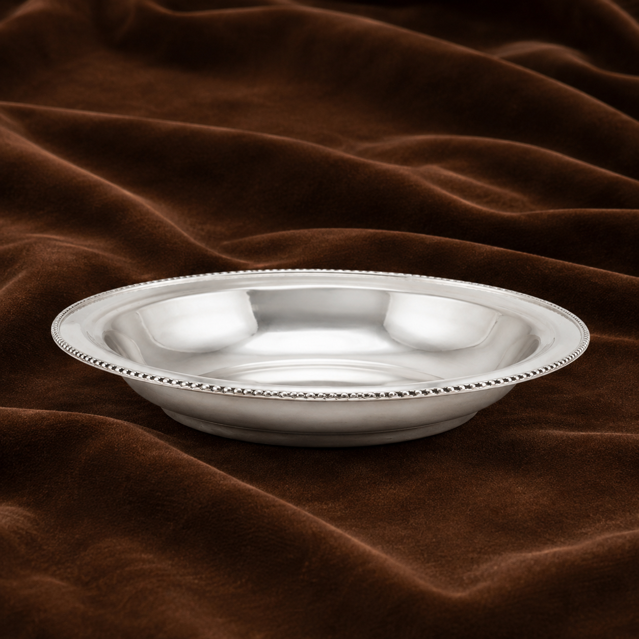 Silver Beaded Rim Plate | Medium Silver Puja & Offering Plate