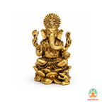 Lord Ganesha Idol on Lotus Base – Antique Gold Tone Hindu Statue2