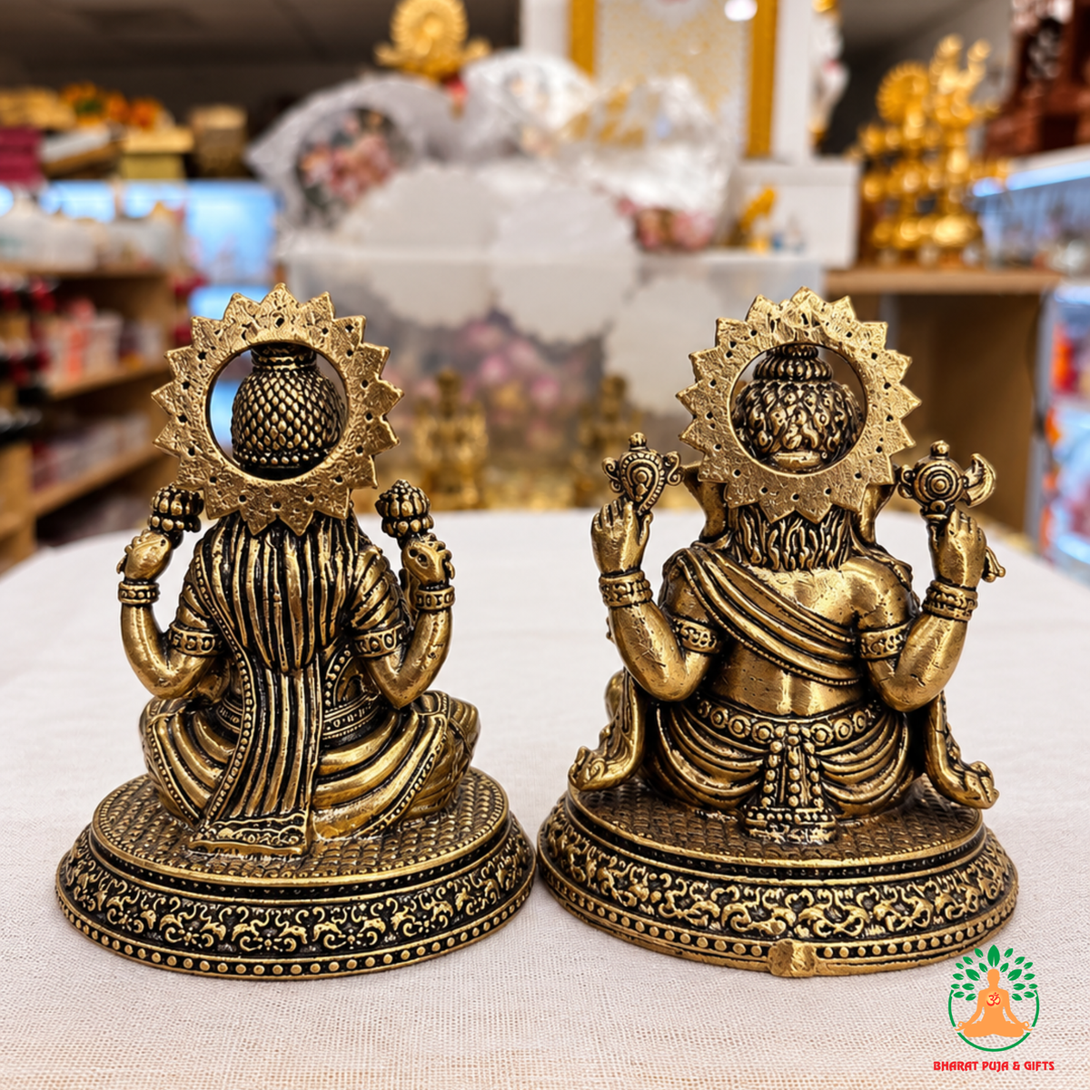 Lakshmi Ganesha Idol Set – Antique Gold Tone Hindu Statues for Puja