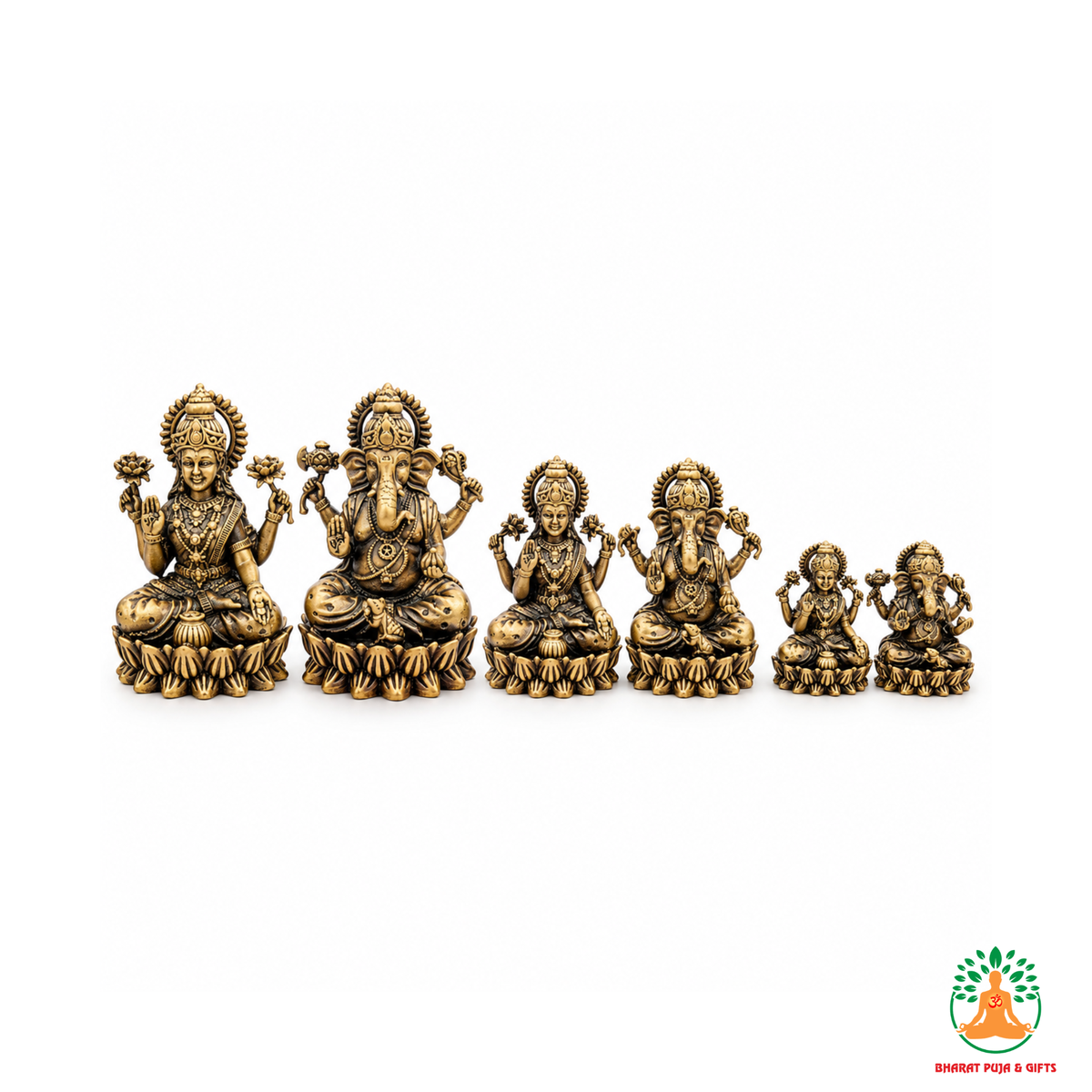 Brass Lakshmi Ganesha Idol Set – Hindu God Statues for Puja & Home Temple