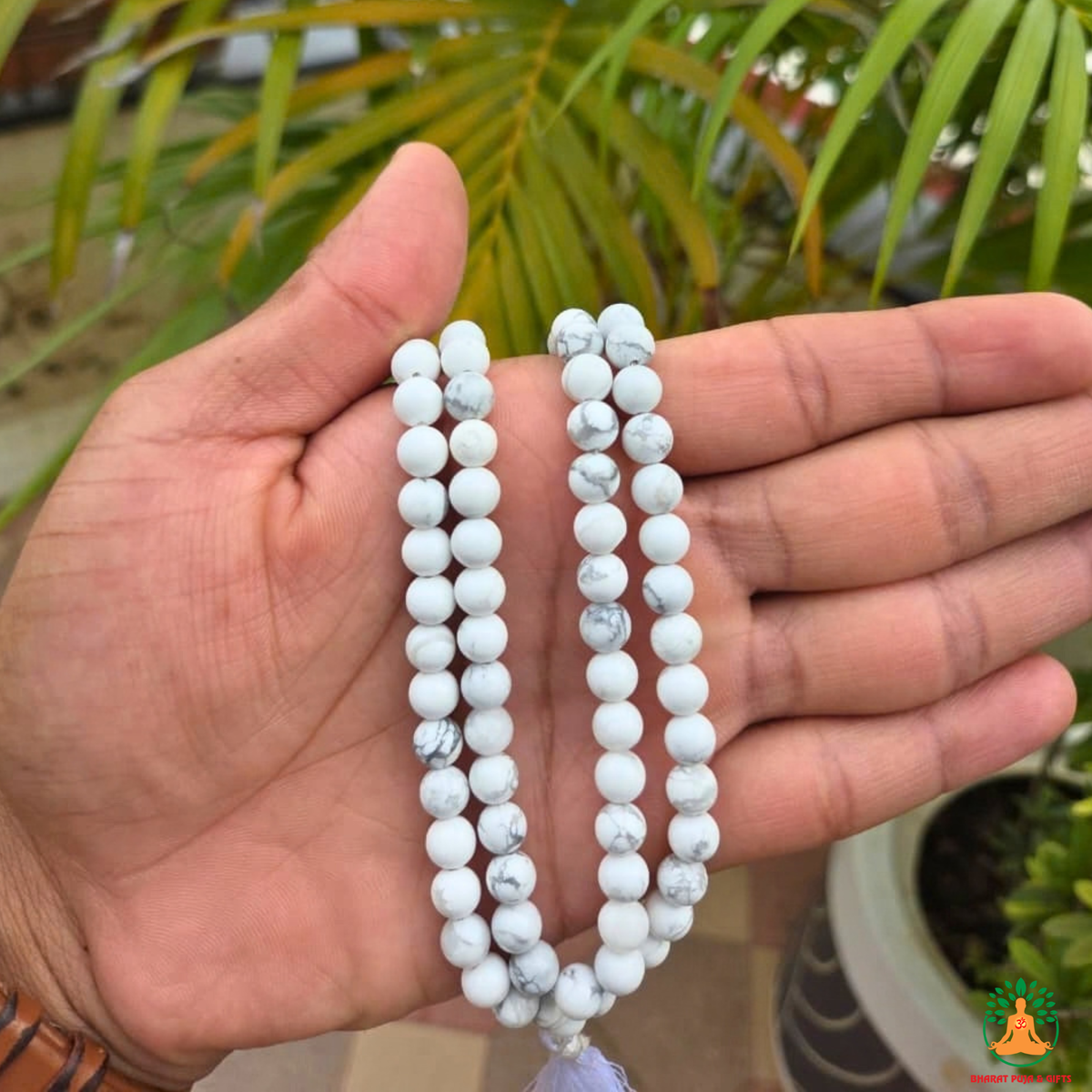 Howlite Crystal Necklace | Howlite Beaded Necklace | Gemstone Necklace Howlite Mala | Natural White Gemstone Meditation Mala