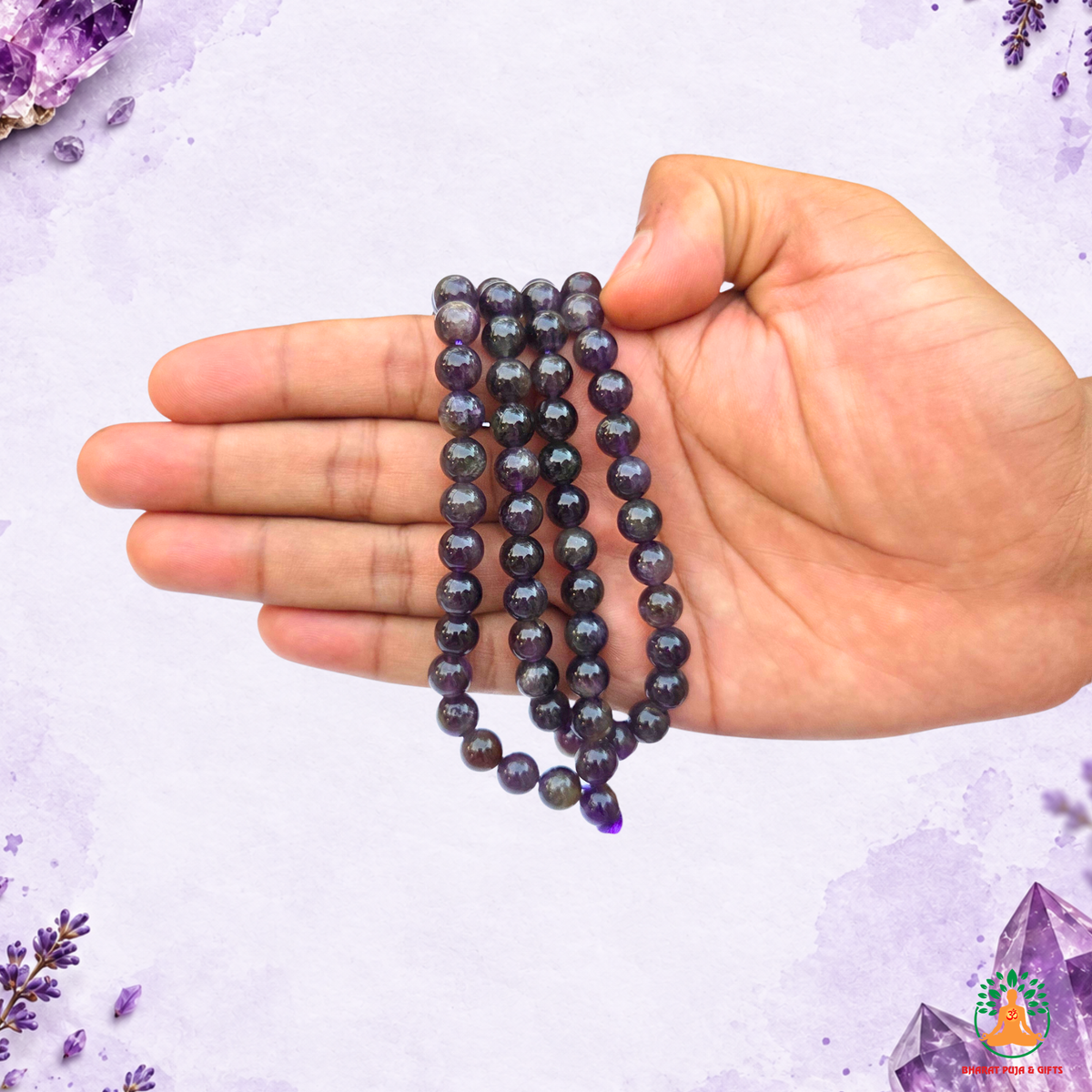 Amethyst Beaded Necklace 6mm & 8mm | Natural Purple Gemstone Mala | Meditation & Spiritual Jewelry | Purple Crystal Necklace | Spiritual Yoga Necklace