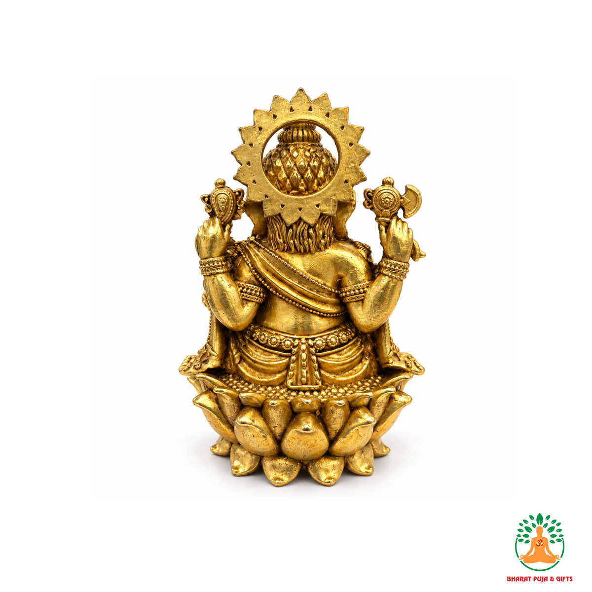 Lord Ganesha Idol on Lotus Base – Antique Gold Tone Hindu Statue2