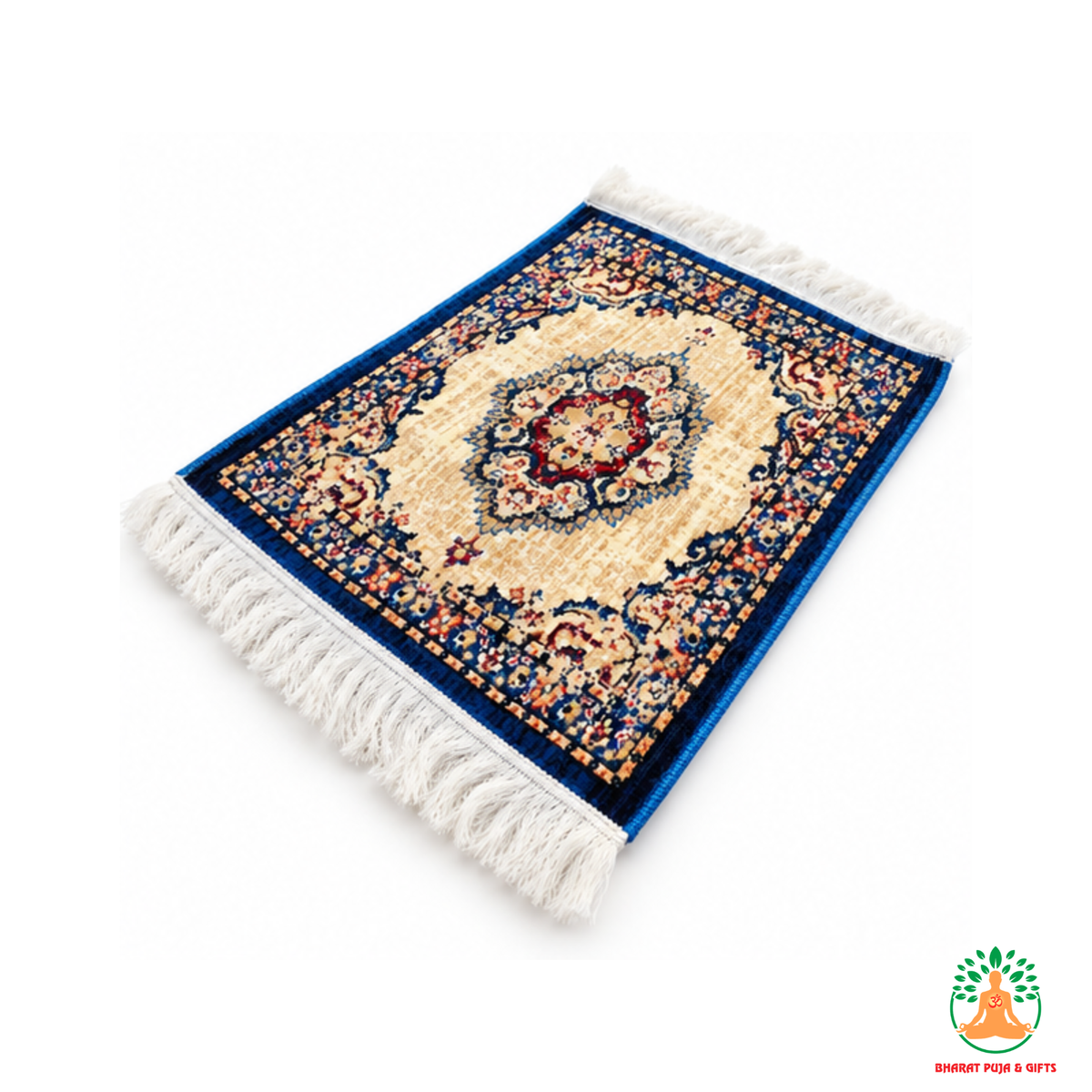 Traditional Persian-Style Floral Medallion Mat with Fringe