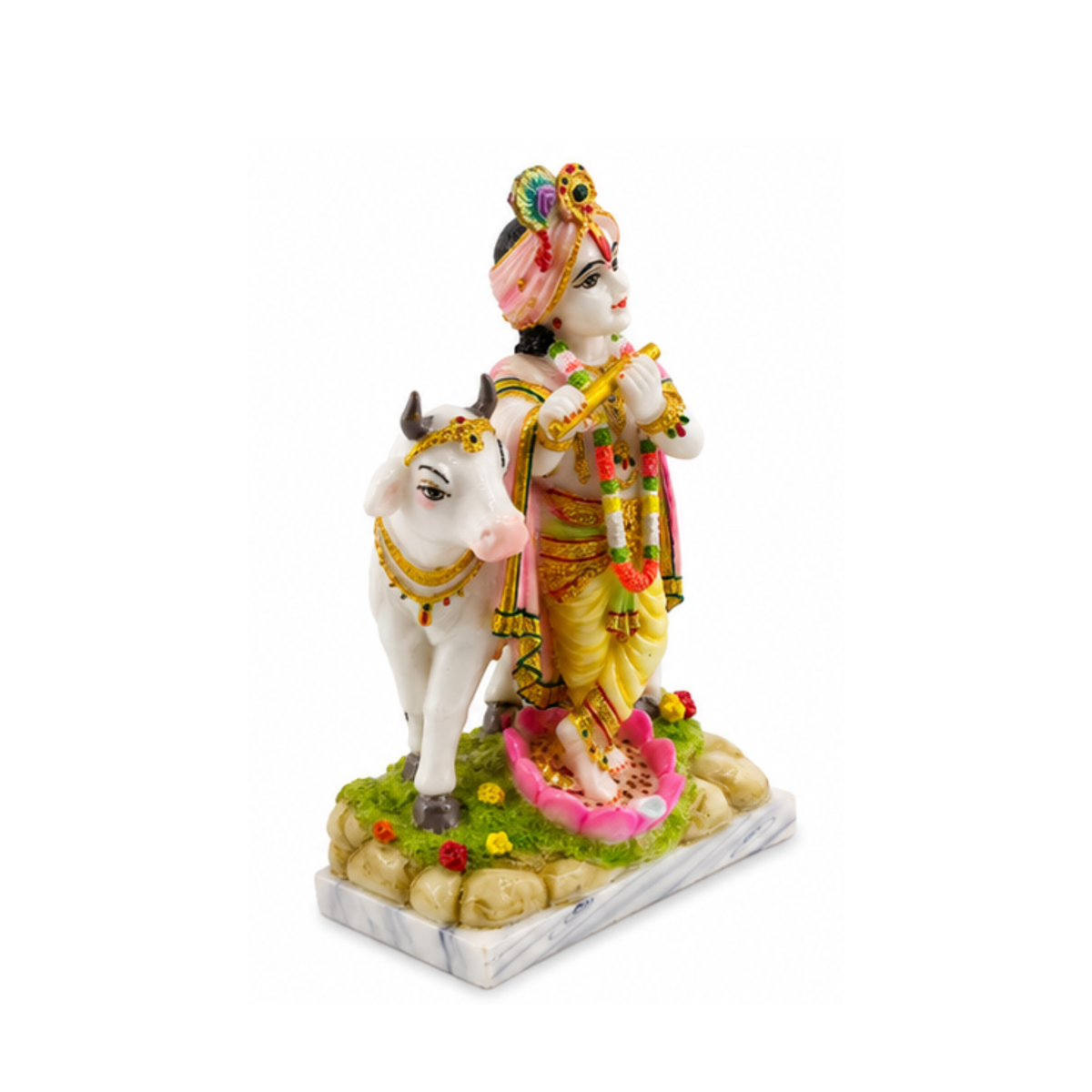 Krishna with Cow Murti | Handcrafted Lord Krishna with Gau Mata Statue