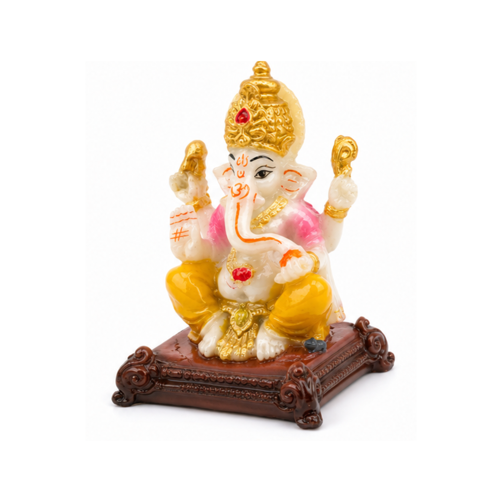 Small Ganesha on Chowki Idol | Traditional Hindu Deity Statue | Ganpati Murti
