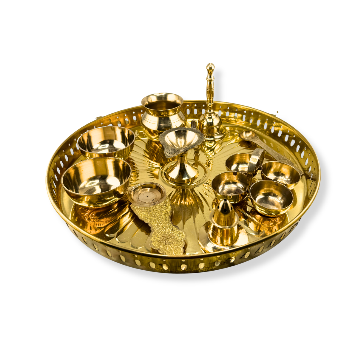 Brass Thali Set - Large | Complete Aarti Set | Brass Puja Thali Set