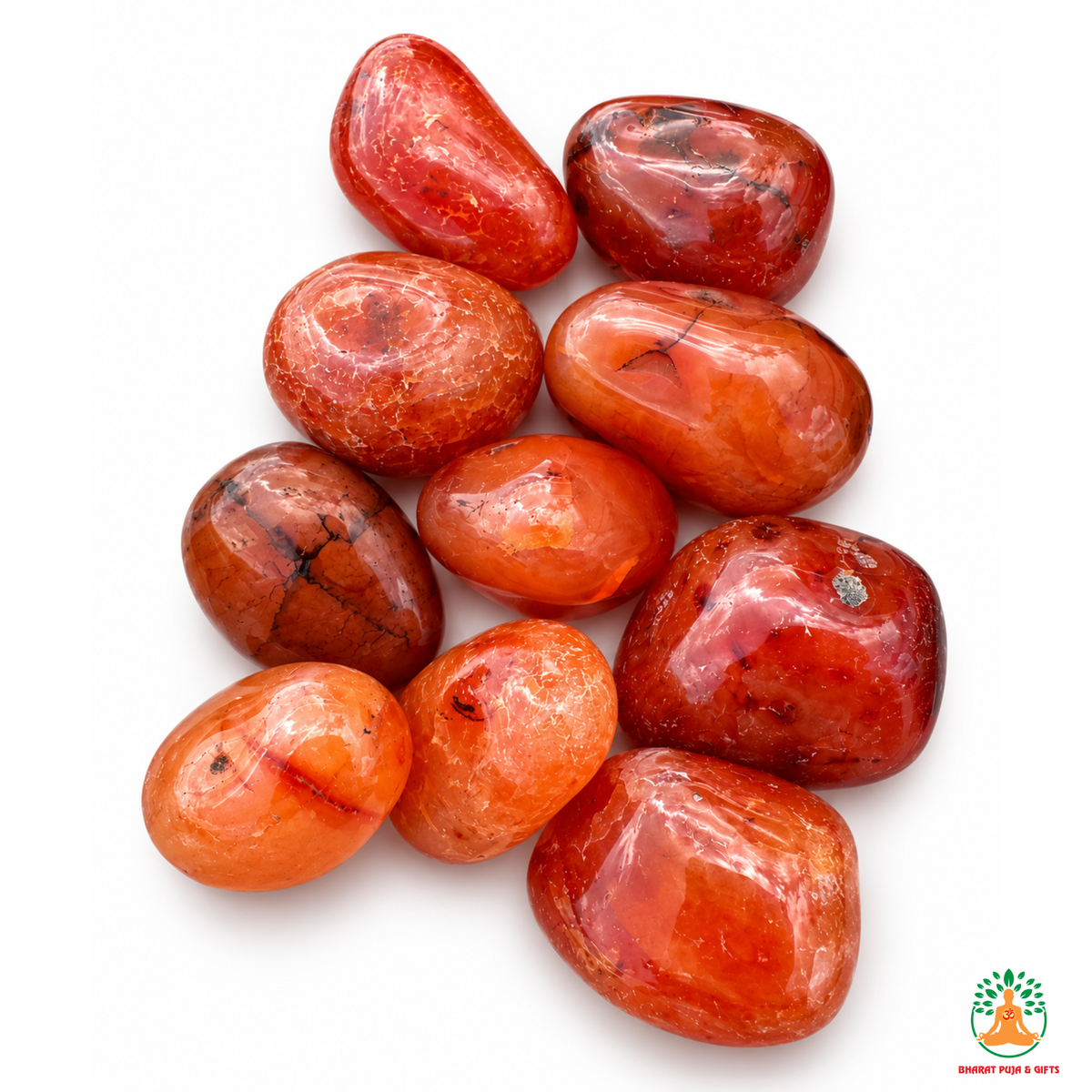 Natural Carnelian Tumble Stones – Polished Orange-Red Gemstones | Manifestation Healing and Meditation Crystals
