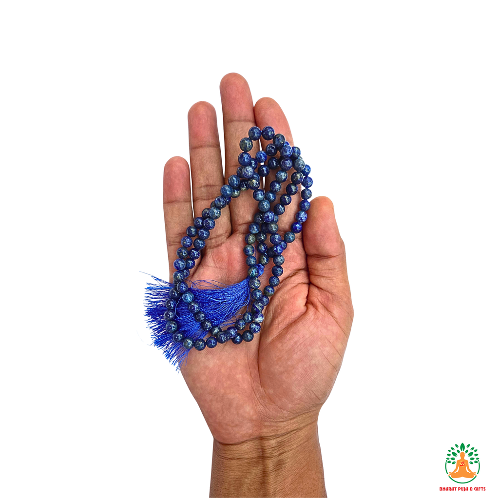 Natural Lapis Lazuli Beaded Necklace| 13 Inch Blue Gemstone Mala | Meditation & Yoga Necklace | Blue Crystal Necklace | Spiritual Jewelry