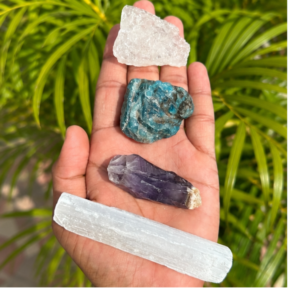 Stress Relief Raw Stone Set | Clear Quartz, Blue Lepidolite, Amethyst & Selenite Raw Crystal Set | Meditation Stones | Spiritual Gift