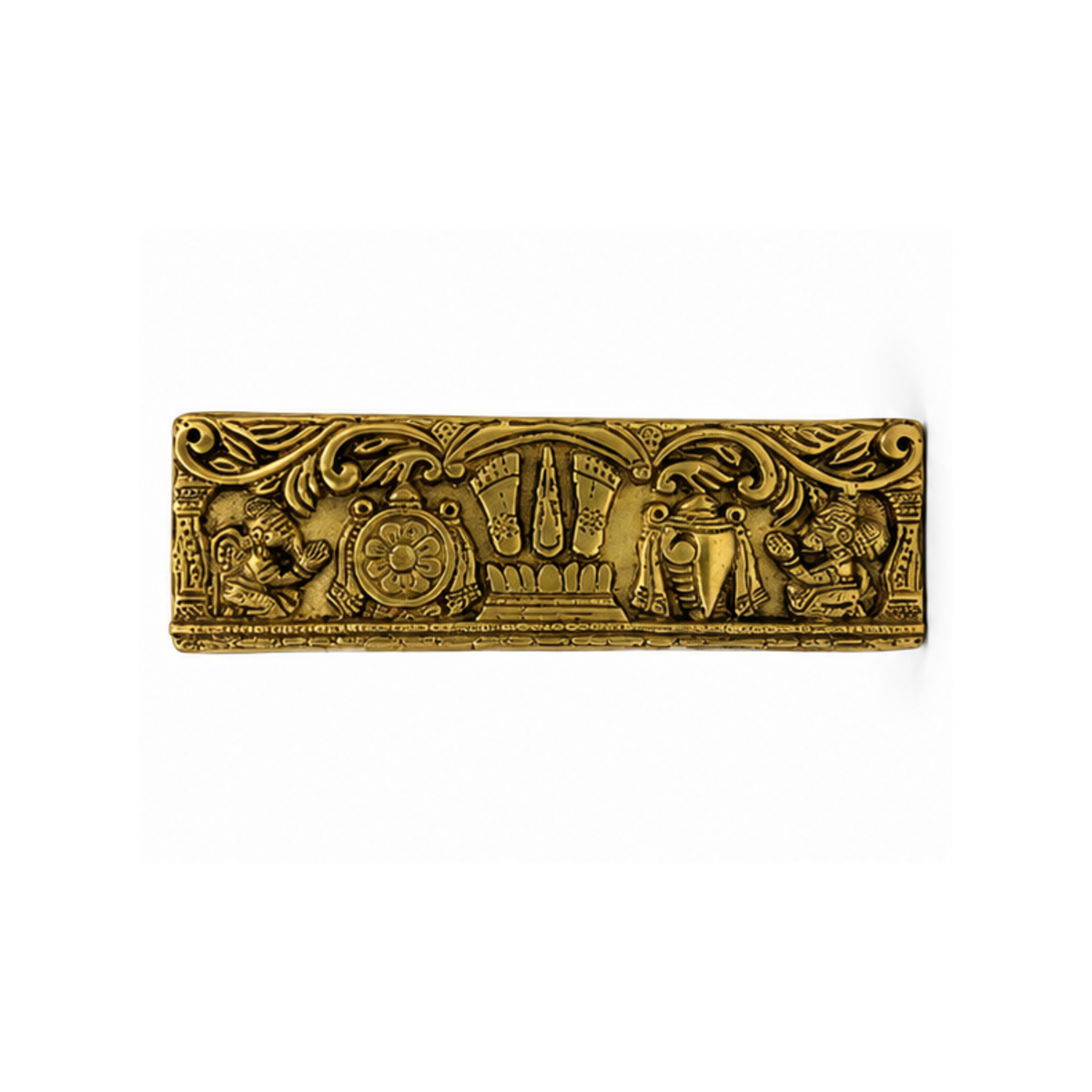 Brass Vishnu Paduka Decorative Wall Plaque | Shankh Naman Chakra Plate for Main Door – Vastu Rectification | Brass Shankh Chakra Namah Wall Hanging