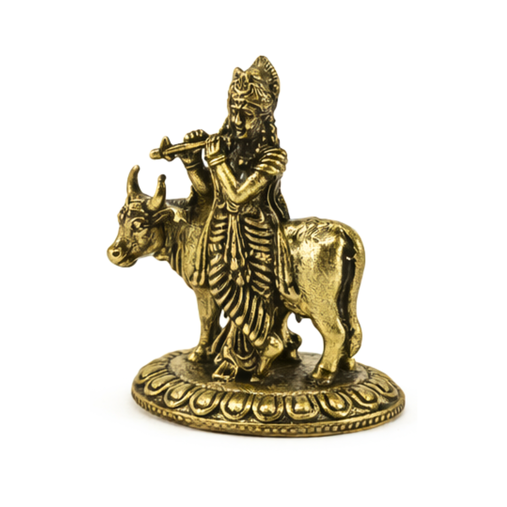 Panchadhatu Krishna with Cow Idol | Panchaloha Krishna with Cow Murti | Panchalogam Krishna with Cow Statue