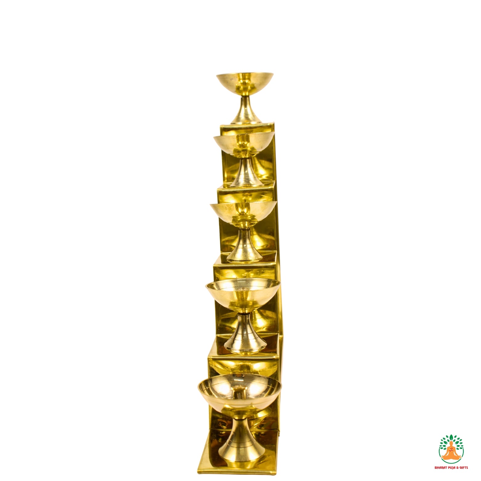 5 Step Brass Samai | Brass Lotus 5-Step Diya | Traditional Pooja Aarti Oil Lamp Arti Deepak Deepam for Home Temple, Mandir,