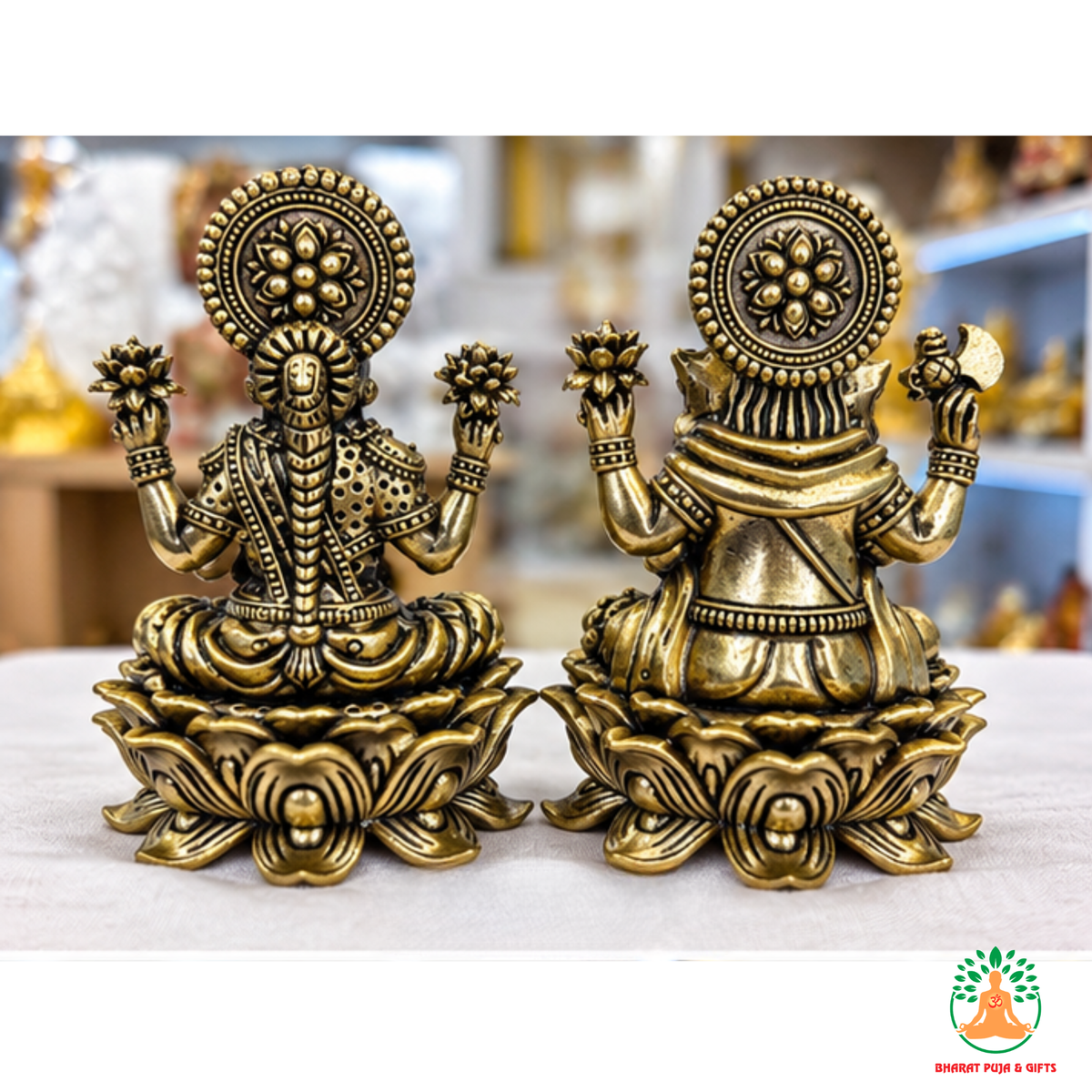 Lakshmi Ganesha Idol Set – Antique Gold Hindu Deity Statues for Puja & Home Decor