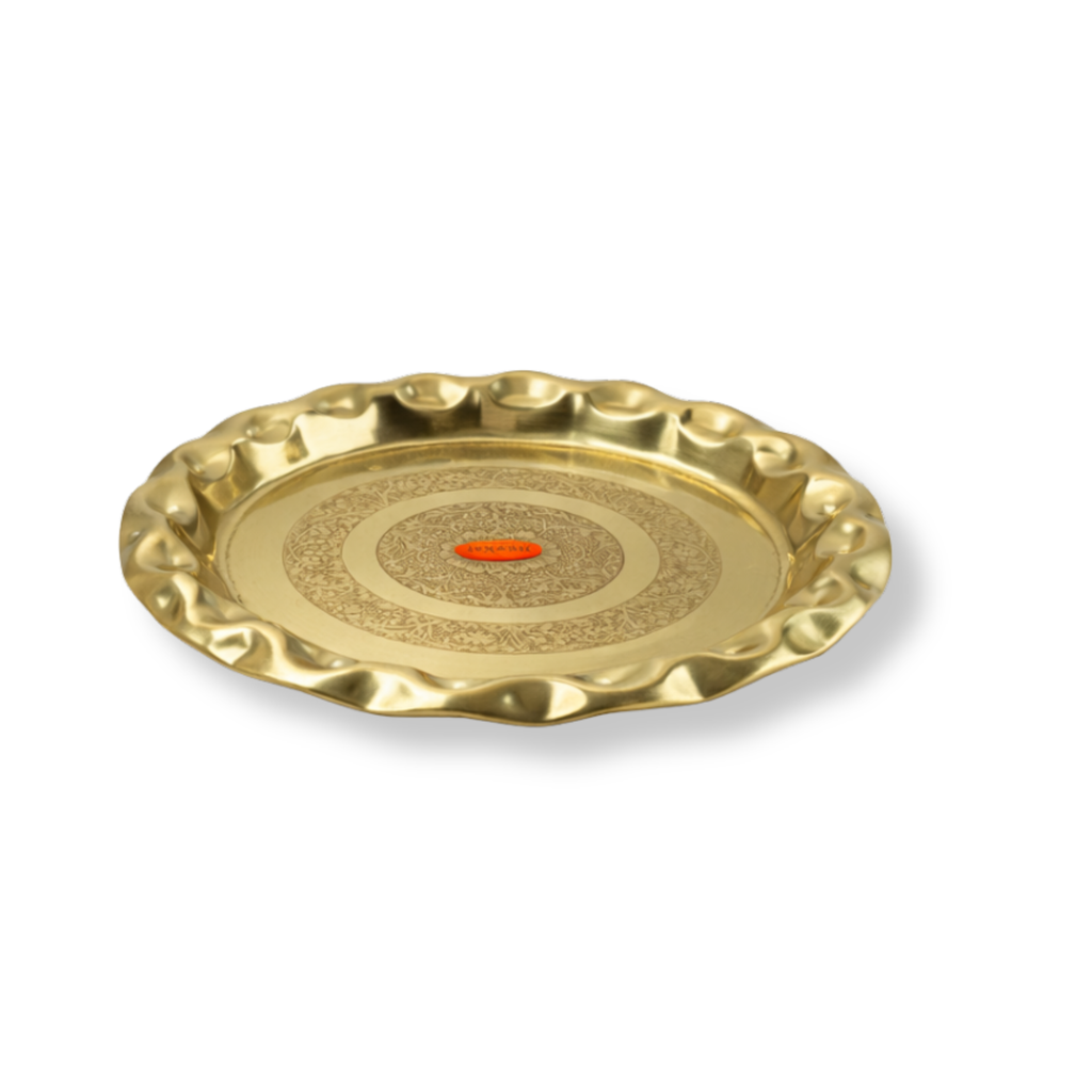 Brass Design Thali 8 inch | Brass Puja Plate