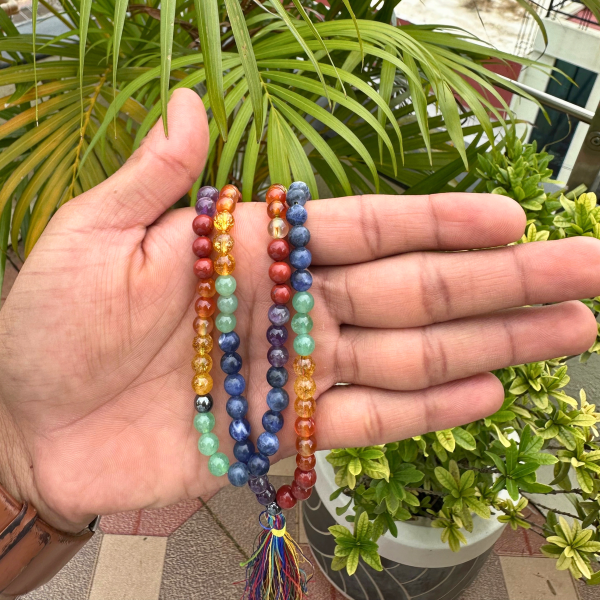 7 Chakra Beaded Necklace | 13 Inch Natural Gemstone Mala | Rainbow Chakra Necklace | Meditation & Yoga Jewelry | Crystal Necklace