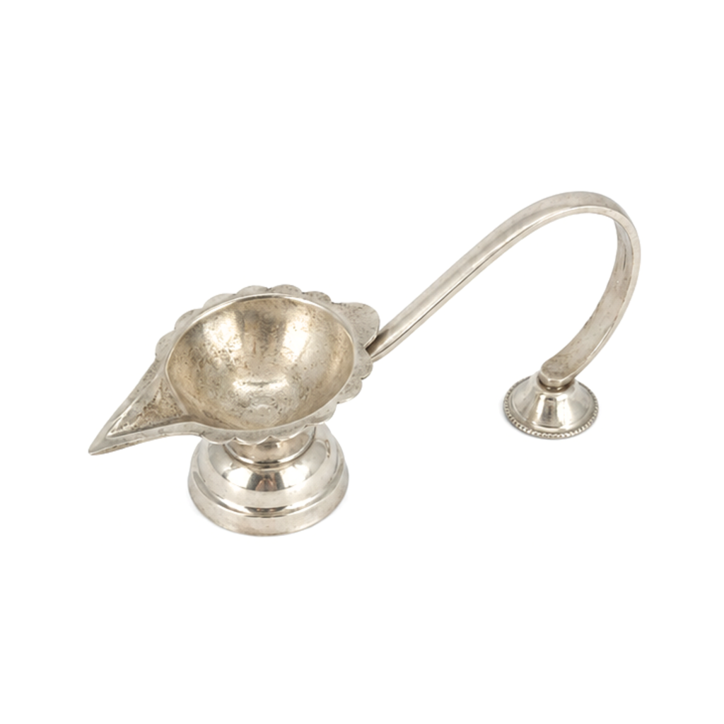 Silver Diya with Handle | Pure Silver Aarti Diya | Silver Puja Diya