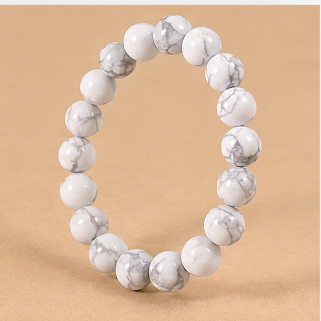 Natural Howlite Bracelet | White Howlite Crystal Bracelet | Healing & Meditation Jewelry | Grey Vein Gemstone Bracelet | Spiritual Gift