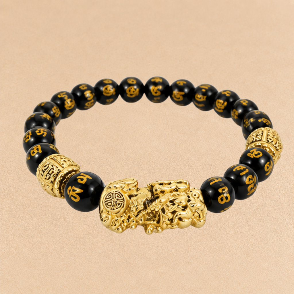 Pixiu Black Obsidian Bracelet | Black Bead Prosperity Bracelet | Gold Pixiu Charm | Feng Shui Inspired Jewelry | Good Fortune Gift | Crystal Bracelet