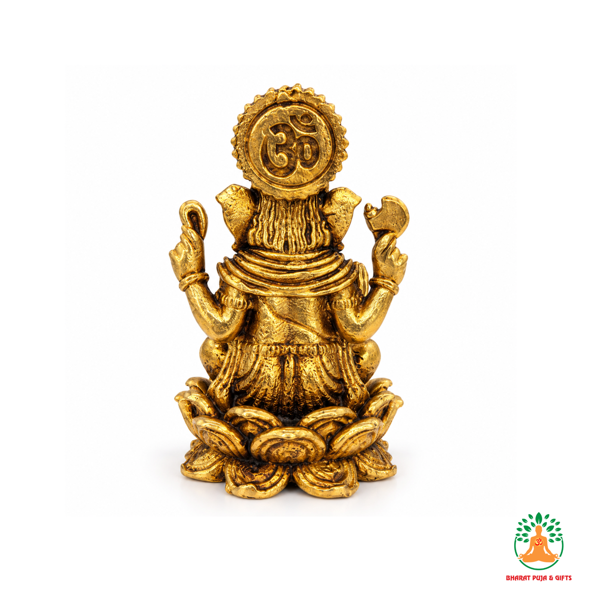 Small Lord Ganesha Idol on Decorative Base – Antique Gold Tone Hindu Statue
