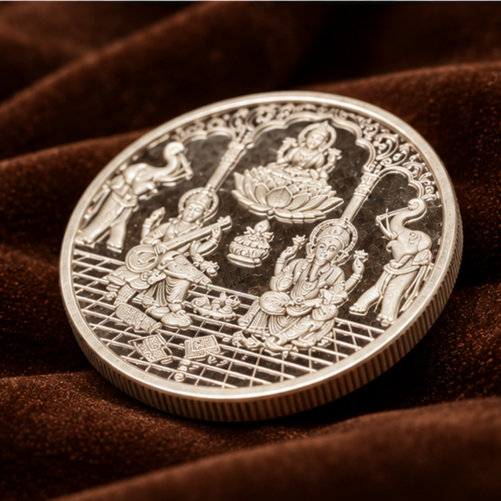 Pure Silver Coins Diwali Lakshmi Ganesh Shri Yantra Engraved