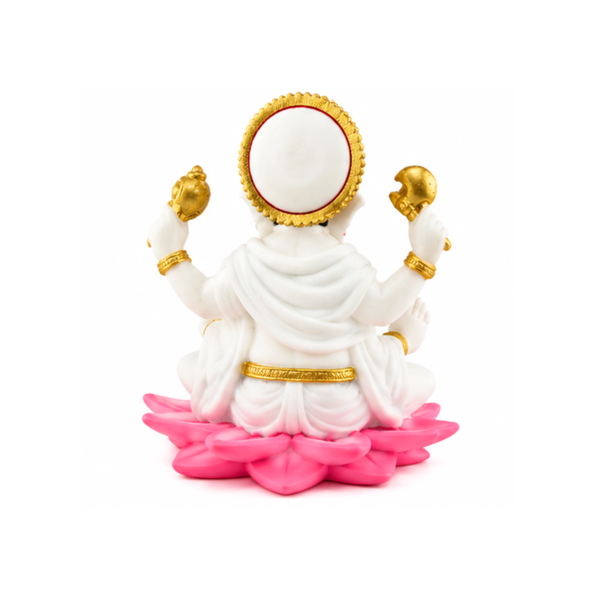 White Ganesha on Pink Lotus | Traditional Lord Ganesha Idol | Ganapati for Puja Home Decor Mandir