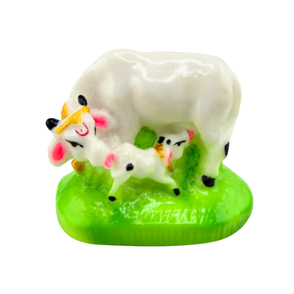 Kamadhenu Cow with Calf Murti | Traditional Hindu Sacred Cow Idol | Small Kamadhenu Statue