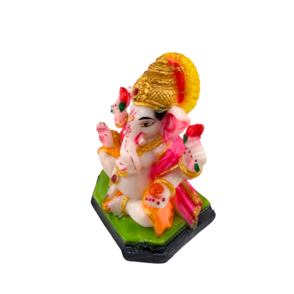 White Ganesha with Red Flowers & Modak | Ganesha Murti | Ganapati Idol