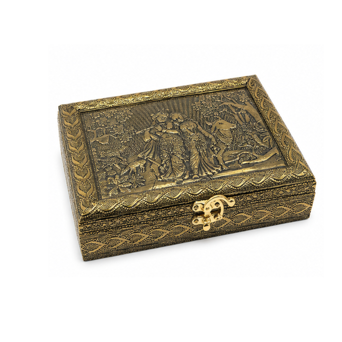 Radha Krishna Dry Fruit Gift Box | Antique Gold Traditional Gift Box