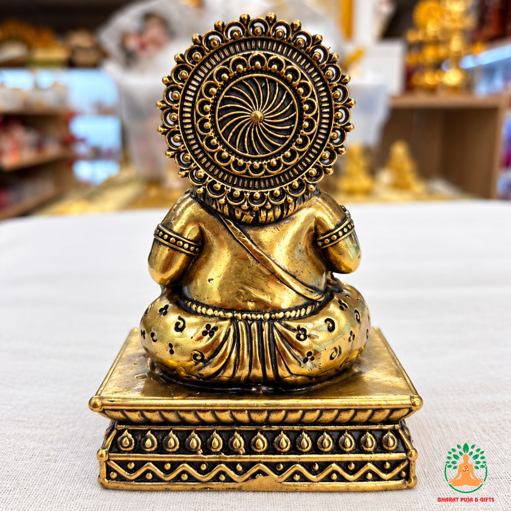 Kuber Ji Idol – Antique Gold Tone Hindu Statue for Puja and Home Decor